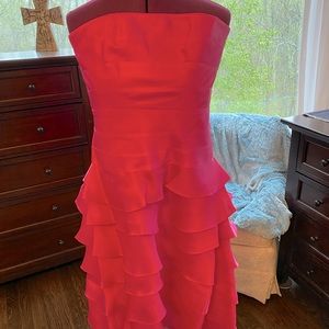 Kay Unger Pink Silk Ruffled Strapless Cocktail Dress Size 10